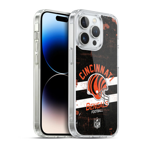 NFL Cincinnati Bengals Logo Art Helmet Distressed Soft Gel Case for Apple iPhone 14 Pro & MagSafe