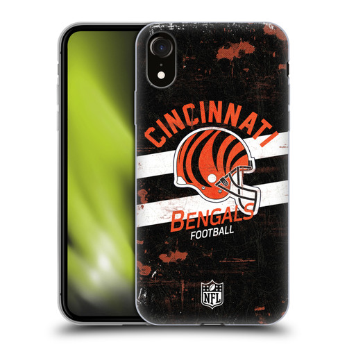 NFL Cincinnati Bengals Logo Art Helmet Distressed Soft Gel Case for Apple iPhone XR
