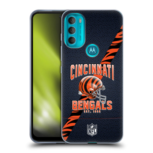 NFL Cincinnati Bengals Logo Art Football Stripes Soft Gel Case for Motorola Moto G71 5G