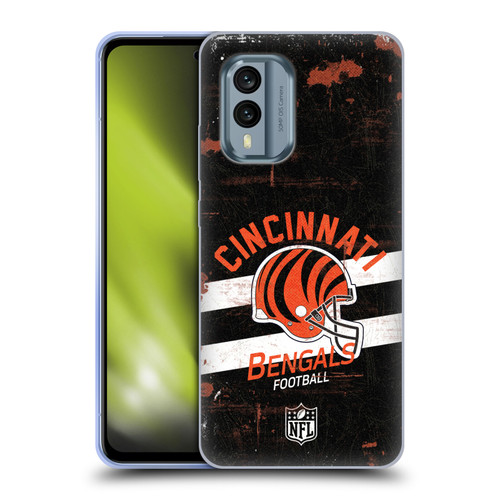 NFL Cincinnati Bengals Logo Art Helmet Distressed Soft Gel Case for Nokia X30