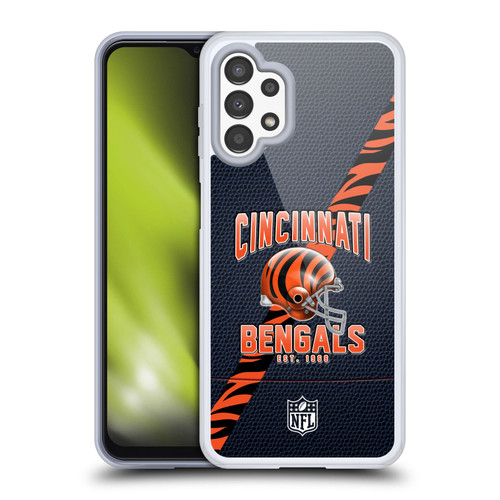 NFL Cincinnati Bengals Logo Art Football Stripes Soft Gel Case for Samsung Galaxy A13 (2022)