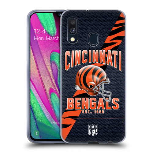 NFL Cincinnati Bengals Logo Art Football Stripes Soft Gel Case for Samsung Galaxy A40 (2019)