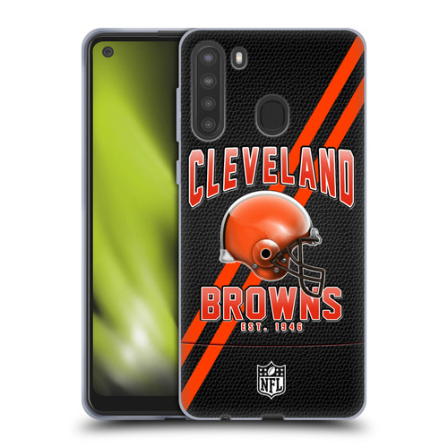 NFL Cleveland Browns Logo Art Football Stripes Soft Gel Case for Samsung Galaxy A21 (2020)