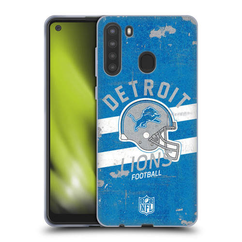 NFL Detroit Lions Logo Art Helmet Distressed Soft Gel Case for Samsung Galaxy A21 (2020)