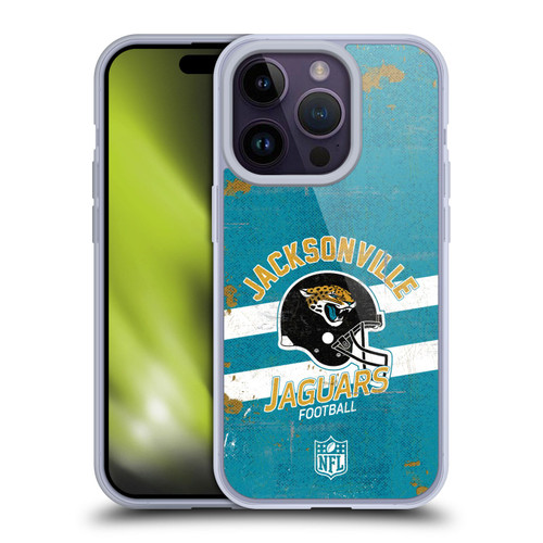 NFL Jacksonville Jaguars Logo Art Helmet Distressed Soft Gel Case for Apple iPhone 14 Pro