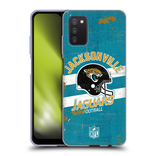 NFL Jacksonville Jaguars Logo Art Helmet Distressed Soft Gel Case for Samsung Galaxy A03s (2021)