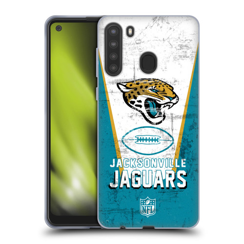 NFL Jacksonville Jaguars Logo Art Banner Soft Gel Case for Samsung Galaxy A21 (2020)