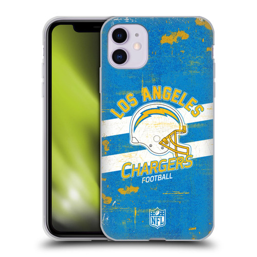 NFL Los Angeles Chargers Logo Art Helmet Distressed Soft Gel Case for Apple iPhone 11