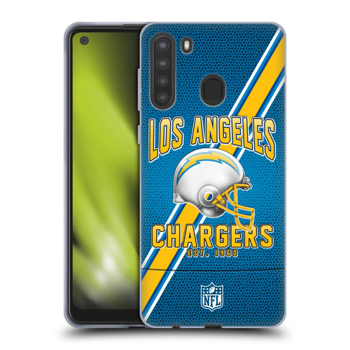 NFL Los Angeles Chargers Logo Art Football Stripes Soft Gel Case for Samsung Galaxy A21 (2020)