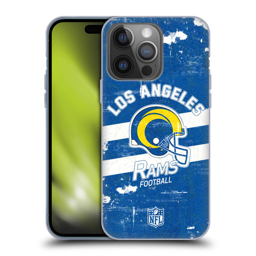 NFL Los Angeles Rams Logo Art Helmet Distressed Look 100th Soft Gel Case for Apple iPhone 14 Pro