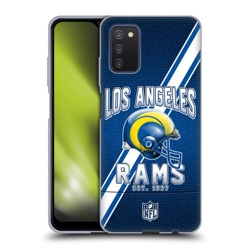 NFL Los Angeles Rams Logo Art Football Stripes 100th Soft Gel Case for Samsung Galaxy A03s (2021)
