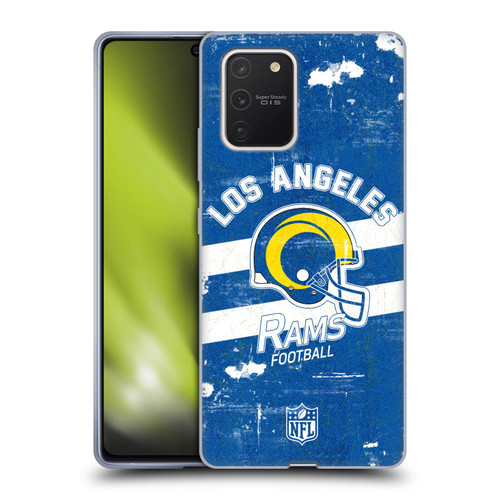 NFL Los Angeles Rams Logo Art Helmet Distressed Look 100th Soft Gel Case for Samsung Galaxy S10 Lite