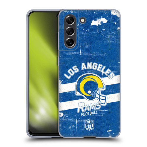 NFL Los Angeles Rams Logo Art Helmet Distressed Look 100th Soft Gel Case for Samsung Galaxy S21 FE 5G