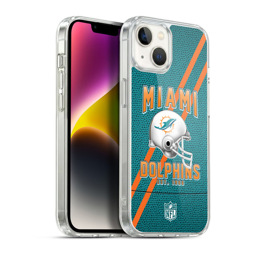NFL Miami Dolphins Logo Art Football Stripes Soft Gel Case for Apple iPhone 14 Plus & MagSafe
