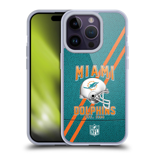 NFL Miami Dolphins Logo Art Football Stripes Soft Gel Case for Apple iPhone 14 Pro