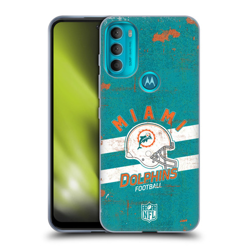 NFL Miami Dolphins Logo Art Helmet Distressed Soft Gel Case for Motorola Moto G71 5G