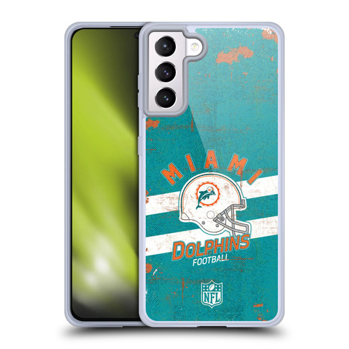 NFL Miami Dolphins Logo Art Helmet Distressed Soft Gel Case for Samsung Galaxy S21+ 5G