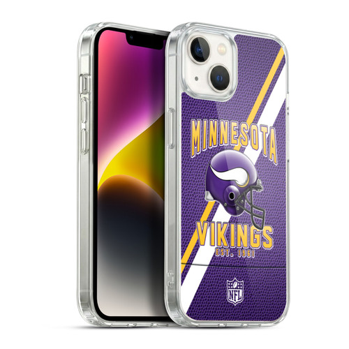 NFL Minnesota Vikings Logo Art Football Stripes Soft Gel Case for Apple iPhone 14 Plus & MagSafe