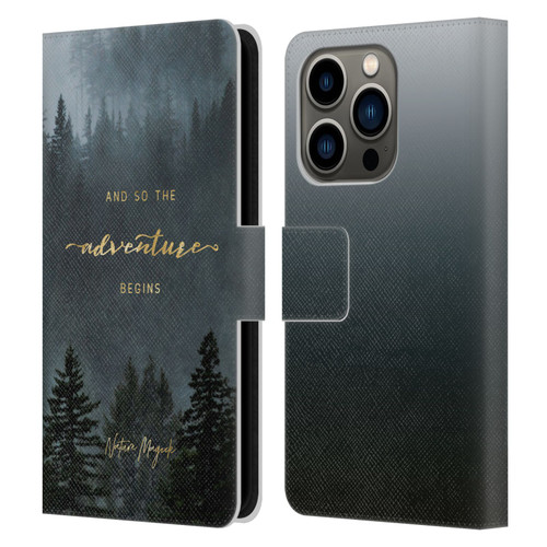 Nature Magick So The Adventure Begins Quote Trees Leather Book Wallet Case Cover For Apple iPhone 14 Pro