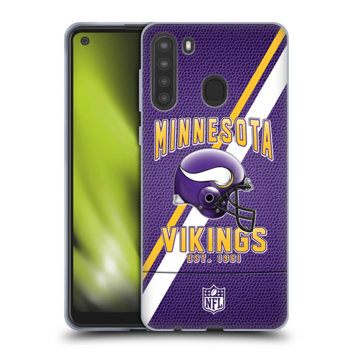 NFL Minnesota Vikings Logo Art Football Stripes Soft Gel Case for Samsung Galaxy A21 (2020)