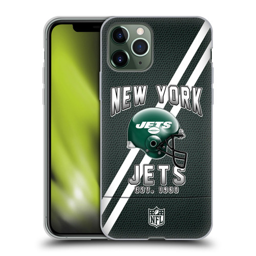 NFL New York Jets Logo Art Football Stripes Soft Gel Case for Apple iPhone 11 Pro
