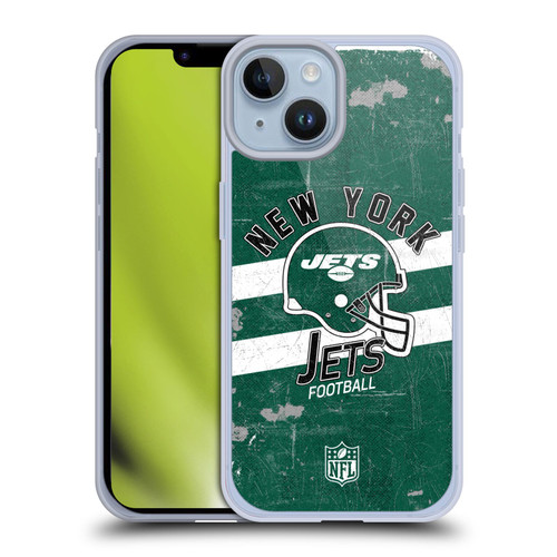 NFL New York Jets Logo Art Helmet Distressed Soft Gel Case for Apple iPhone 14