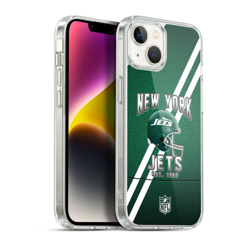 NFL New York Jets Logo Art Football Stripes Soft Gel Case for Apple iPhone 14 Plus & MagSafe