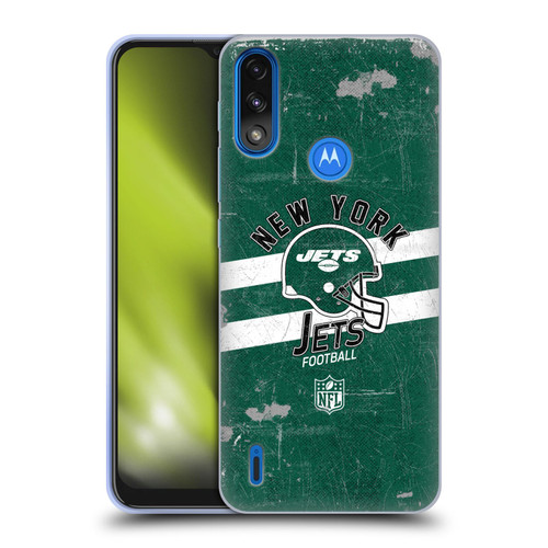 NFL New York Jets Logo Art Helmet Distressed Soft Gel Case for Motorola Moto E7 Power / Moto E7i Power