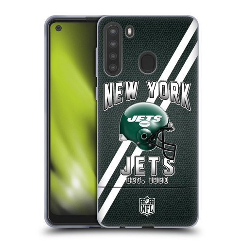 NFL New York Jets Logo Art Football Stripes Soft Gel Case for Samsung Galaxy A21 (2020)