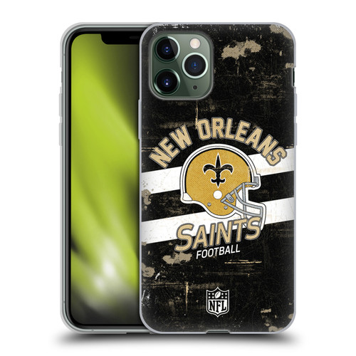 NFL New Orleans Saints Logo Art Helmet Distressed Soft Gel Case for Apple iPhone 11 Pro