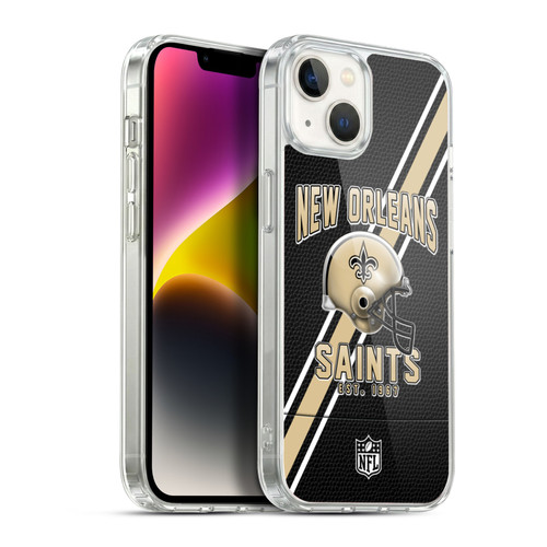 NFL New Orleans Saints Logo Art Football Stripes Soft Gel Case for Apple iPhone 14 Plus & MagSafe