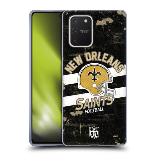 NFL New Orleans Saints Logo Art Helmet Distressed Soft Gel Case for Samsung Galaxy S10 Lite