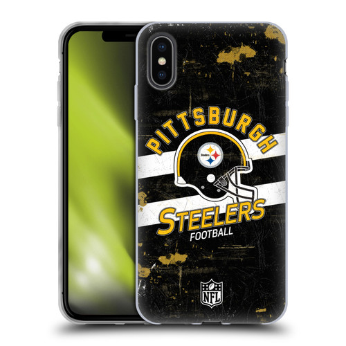 NFL Pittsburgh Steelers Logo Art Helmet Distressed Soft Gel Case for Apple iPhone XS Max