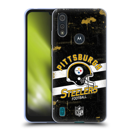NFL Pittsburgh Steelers Logo Art Helmet Distressed Soft Gel Case for Motorola Moto E6s (2020)