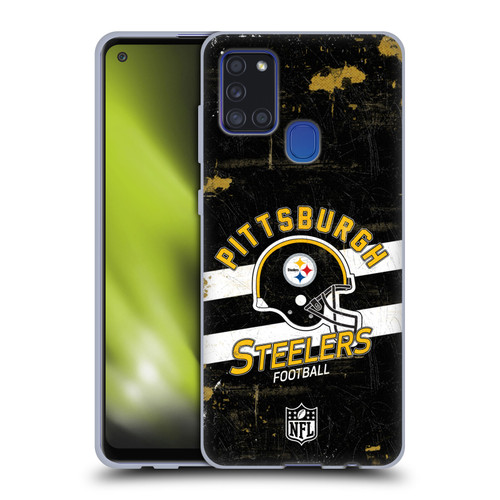 NFL Pittsburgh Steelers Logo Art Helmet Distressed Soft Gel Case for Samsung Galaxy A21s (2020)
