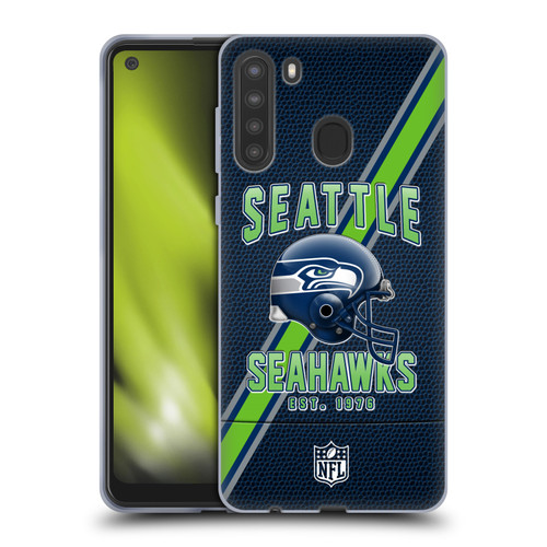 NFL Seattle Seahawks Logo Art Football Stripes Soft Gel Case for Samsung Galaxy A21 (2020)