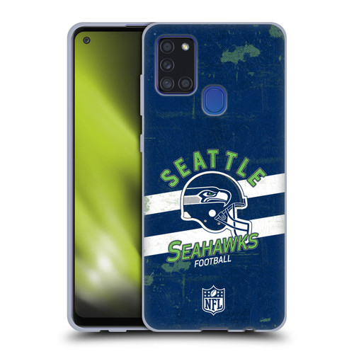NFL Seattle Seahawks Logo Art Helmet Distressed Soft Gel Case for Samsung Galaxy A21s (2020)