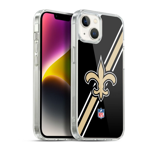 NFL New Orleans Saints Logo Stripes Soft Gel Case for Apple iPhone 14 Plus & MagSafe