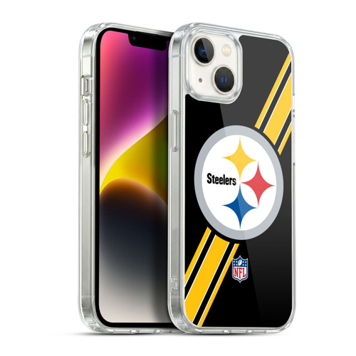 NFL Pittsburgh Steelers Logo Stripes Soft Gel Case for Apple iPhone 14 Plus