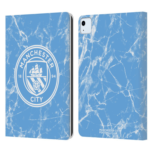 Manchester City Man City FC Marble Badge Blue White Mono Leather Book Wallet Case Cover For Apple iPad Air 11 2020/2022/2024
