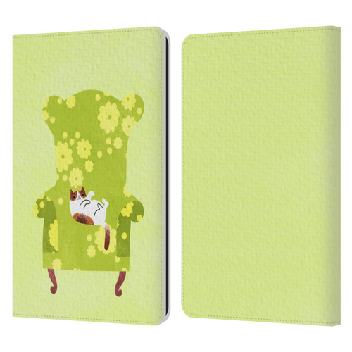 Planet Cat Arm Chair Lime Chair Cat Leather Book Wallet Case Cover For Amazon Kindle Paperwhite 1 / 2 / 3