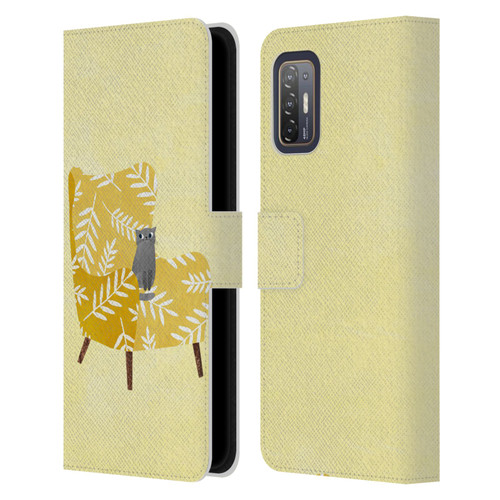 Planet Cat Arm Chair Mustard Chair Cat Leather Book Wallet Case Cover For HTC Desire 21 Pro 5G