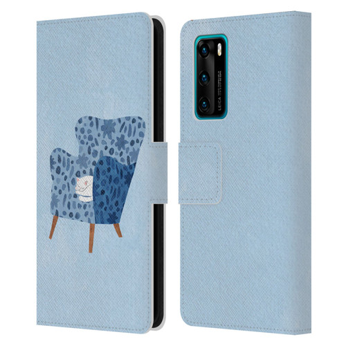 Planet Cat Arm Chair Cornflower Chair Cat Leather Book Wallet Case Cover For Huawei P40 5G