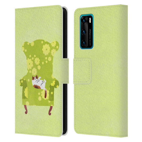Planet Cat Arm Chair Lime Chair Cat Leather Book Wallet Case Cover For Huawei P40 5G
