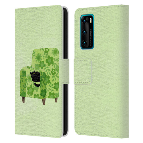 Planet Cat Arm Chair Pear Green Chair Cat Leather Book Wallet Case Cover For Huawei P40 5G