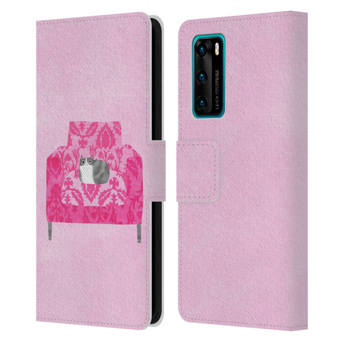 Planet Cat Arm Chair Rose Chair Cat Leather Book Wallet Case Cover For Huawei P40 5G