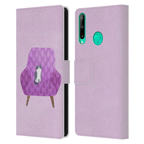 Planet Cat Arm Chair Lilac Chair Cat Leather Book Wallet Case Cover For Huawei P40 lite E