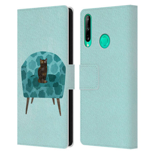 Planet Cat Arm Chair Teal Chair Cat Leather Book Wallet Case Cover For Huawei P40 lite E