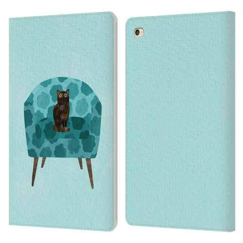 Planet Cat Arm Chair Teal Chair Cat Leather Book Wallet Case Cover For Apple iPad mini 4