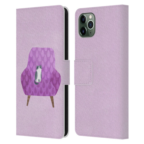 Planet Cat Arm Chair Lilac Chair Cat Leather Book Wallet Case Cover For Apple iPhone 11 Pro Max